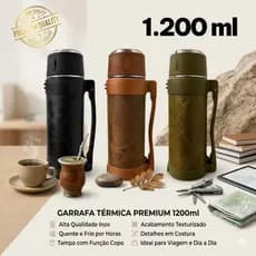 Garrafa Térmica Inox 1200ml Premium Com Alça Quente Frio Água Café Viagem Camping Tampa Copo