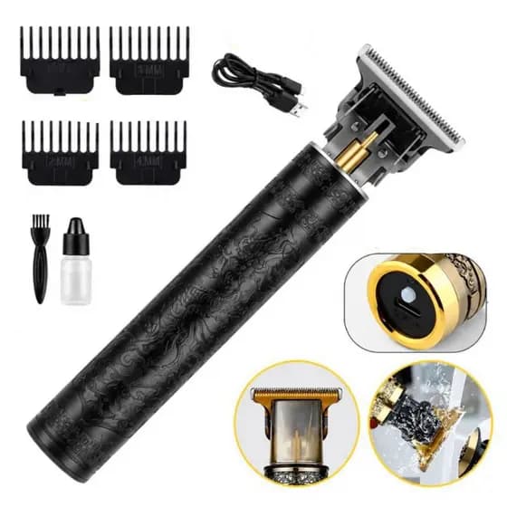 Máquina de Cortar Cabelo Profissional Aparador de Barba Acabamento Sem Fio Recarregável USB Lâmina Titânio