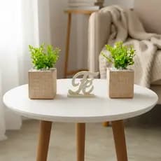 Kit 2 Vasos Decorativos de Linho com Planta Artificial – Fé Decoração Religiosa Moderna Sala