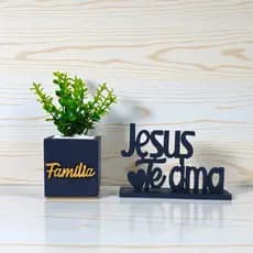 Kit Vasinho com Plantinha Artificial + Letreiro – Decoração Sala Quarto Banheiro Escritório