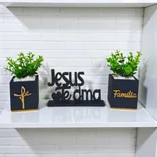 02 Vasinhos decorativos com plantinha artificiais + Letreiro Decoração de casa" Escritório" Cozinha" Sala" quartos"