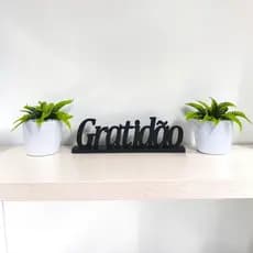Kit 02 Vasinhos Vinil com Plantinhas Artificiais + Letreiro Fé Gratidão – Decoração Casa