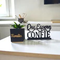 Kit Decoração Vasinhos Ore Espere Confie Família – Decoração Religiosa Casa Sala Presente