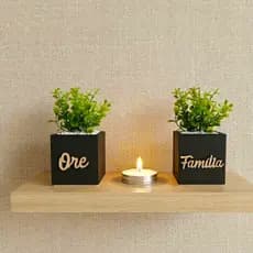 Kit 2 Vasinhos Decorativos Ore e Família + Vela aroma "Lavanda"