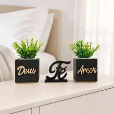 Kit 02 Vasinhos Decorativos + Letreiro Fé