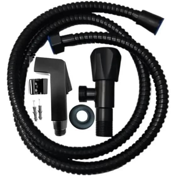 Ducha Higiênica Preta Matte Metal Gatilho Mangueira Flexível Com Registro