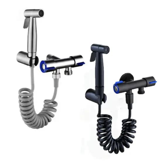 Ducha Higiênica Com Registro Duplo Preto Banheiro Lavabo Preto ou Cromado Completa 2 Saidas de ½ Para Banheiro 1/4 Volta