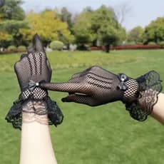 Luvas De Renda Curta Feminina Elegante/Nova Bainha Branca Preta Rede De Peixe/Mulheres Mittens/Para Festas Jantar