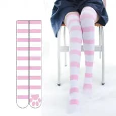 Moda Nova Pata De Gato Joelho Meias Altas Lolita Meninas Emparelhados Com Listrado Longas JK Rosa Cão Chão