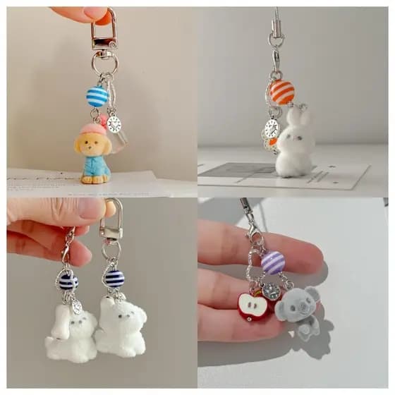 Bonito Dos Desenhos Animados Peludo Pequeno Animal Chaveiro Menina Coração Pato Amarelo Coala Coelho Pingente Do Telefon