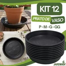Kit 12 Prato De Vaso De Planta Coletor de Àgua Plástico Preto Com Furos Para Vaso Planta Suspenso - Pequeno Médio Grande