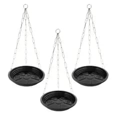 Kit 3 Correntes de Metal 64 Cm + 3 Prato de Plástico tamanho 05 Grande 26 cm Preto Suporte Suspenso Para Plantas E Vasos