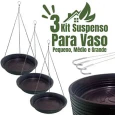 3 Suporte de Vaso Planta Pendente Prato de Plástico + Cabo de Aço Vasos Plantas Na Parede Teto - Pequeno Médio Grande