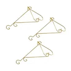 Kit 3 Suporte Gancho Duplo Arabesco Mão Francesa Parede Dourado Metal Art 20cm Vaso Planta Pendente