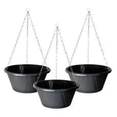 Kit 3 Vaso Cuia Nobre 03 Grande 7L Resistente Planta Pendente + Prato Acoplado Corrente Metal 64cm