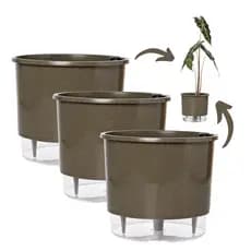 Kit 3 Vaso Auto Irrigavel 02 Basalto Vaso Raiz Flores Plantas Hortaliça Decorativo Auto-irrigável De Plástico Recicçado