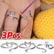 [Hot] 3 Unidades De Anéis De Crochê De Tricô Ajustáveis , Guia Em Forma De Gato , Faça Você Mesmo , Dedais Artesanais ,