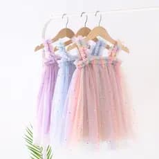 Vestido De Verão Para Meninas Com Estrelas Cintilantes Tule Sem Mangas 1-5 Anos