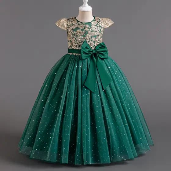 Nova Moda Bordada Vestidos De Noiva Para Meninas Lantejoulas Princesa Vestido De Festa De Natal Big Bow