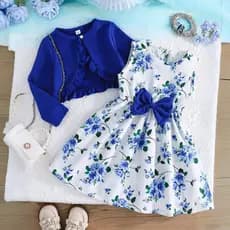 Vestido Floral 2 Peças Conjuntos De Roupas 3-8 Anos Casuais Infantisprimavera E Outono Casaco Curto De Manga Compr