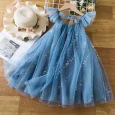 Little Girls Summer Dresses for 3 To 8 Yrs Sequin Tulle Mesh Birthday Wedding Party Princess Dress Summer Casual