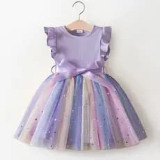 Vestido Tutu De Bebê Menina Arco-Íris Brilhante De Tule Para Verão Criança Princesa 1-5 Anos De Idade