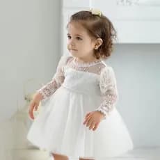 Bebê Meninas Primavera Outono Flor Vestido Infantil Aniversário Lua Cheia Fio Macio Princesa Renda Bordado Batismal