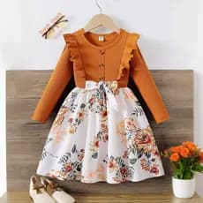 Meninas Vestidos Nova Folha De Lótus Rendas Manga Longa Flor Impressão Outono Inverno Moda 3-8 Anos Cerimônia Do Feriado
