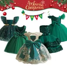 Menina Vestido De Princesa Jantar De Natal Série Verde Tule Bordado Festa De Aniversário Das Crianças Espumante Arco 1-5