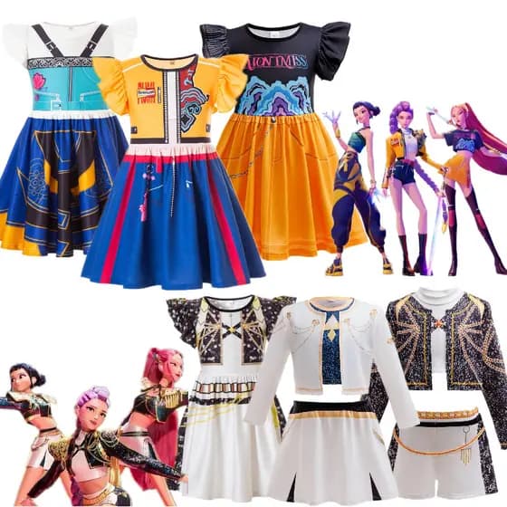 Halloween Tema Festa Bruxa Caça K-POP Rumizoyimila Mesmo Anime Cosplay Traje Conjunto Infantil Meninas Vestido 4-10 Anos