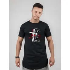 Camiseta Masculina Estampada Gospel Long line oversized Swag Básica Manga Curta Algodão Cristã slim