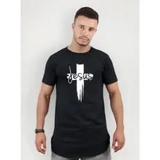 Camiseta Masculinas Estampada Gospel Longline oversized Swag Básica Manga Curta Algodão Cristã slim