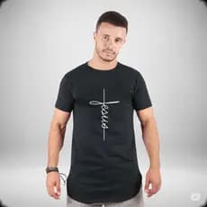 Camiseta Masculinas Gospel Long line oversized Swag Básica Evangélica Manga Curta Algodão Cristã