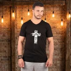 Camiseta Camisa Masculina Estampa leão cruz Gospel Cristã Básica Algodão Premium slim