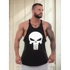 Camisetas Regata Masculinas Cavada Estampada Algodão Básica Nadador Treino Musculação Academia