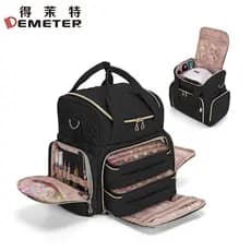 Grande capacidade alta beleza maquiagem saco dupla camada prego ferramenta armazenamento saco preto 48 grade prego saco