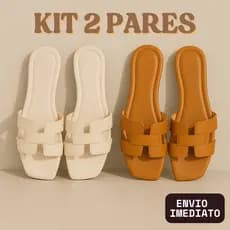 Kit 2 Pares Rasteirinha H Feminina Sandália Estilosa De Rica Casual Dia a Dia Trabalho Virginia