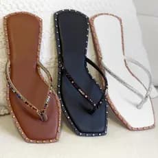 Sandália Feminina Rasteirinha Tira Brilhante Confortável Rasteira Feminina Com Strass Luxo Casual