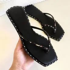 Chinelo Rasteira Feminino De Brilho Strass Macio Leve Confortavel Elegante Lançamento Moda Verão