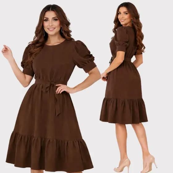 Vestido Para Moda Evangelica De Babado, Saia Rodada E Manga Bufante