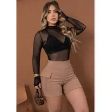 Bermuda Short Cargo Bengaline Alfaiataria Cintura Alta Levanta Bumbum Com Lycra  Alta Elasticidade