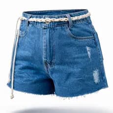 Short Jeans Feminino Cintura Alta Premium  com Cinto Trançado Estilo Verão