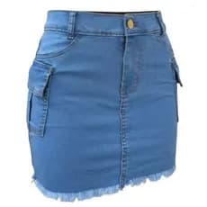Saia Cargo Jeans Feminina Com Lycra Cintura Alta – Moderna & Confortável