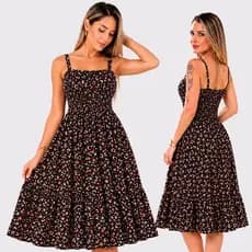 Vestido Viscose Alça Regular   Feminino Soltinho Leve Casual Moda Verão Confortável