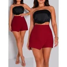 Short Saia Feminino Alfaiataria Chic com Zíper Lateral Cintura Alta  Elegante  Moda Verão
