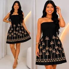Vestido Feminino  Floral Curto com Lastex Tomara Que Caia Verão Promoção