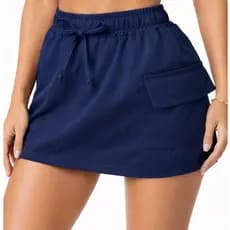 Saia Cargo Curta Feminina Alfaitaria com Bolsos Tecido Leve  Moda Casual Moderna