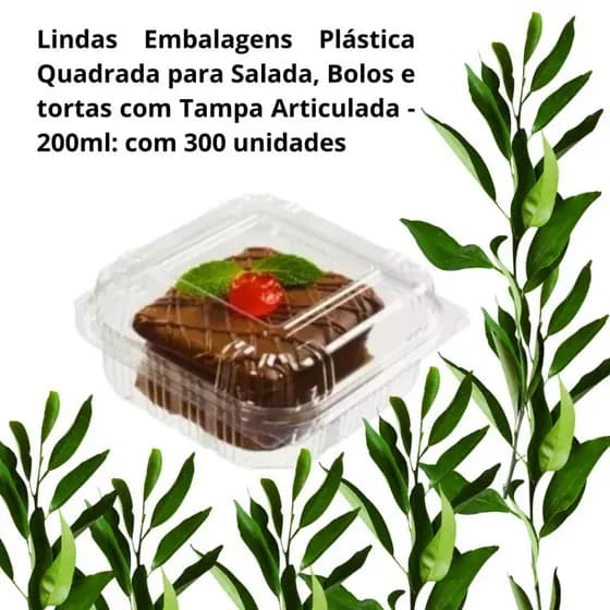 Embalagem Quadrada 200ml Com Tampa Articulada C/300