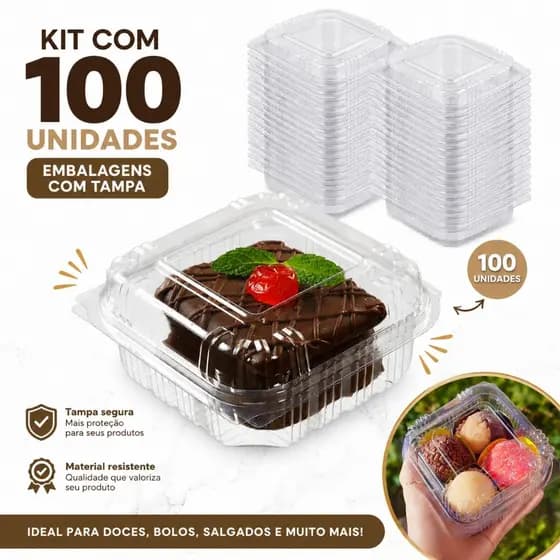 Pote 200ml Quadrado Com Tampa Articulada Salada Bolo de Pote C/100