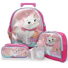 Kit Mochila Escolar Infantil Rodinhas M Gatinha Marie Lancheira Térmica e Estojo